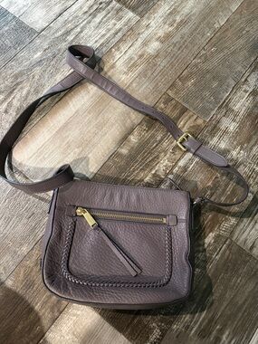 Cole Haan  Leather Braided-Trim Crossbody with Gold Zipper